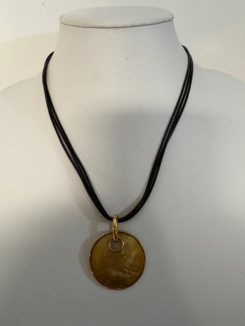 Lia Sophia Abalone Gold-Tone Pendant Necklace Multi-Strand Black Cord 16-19 inch